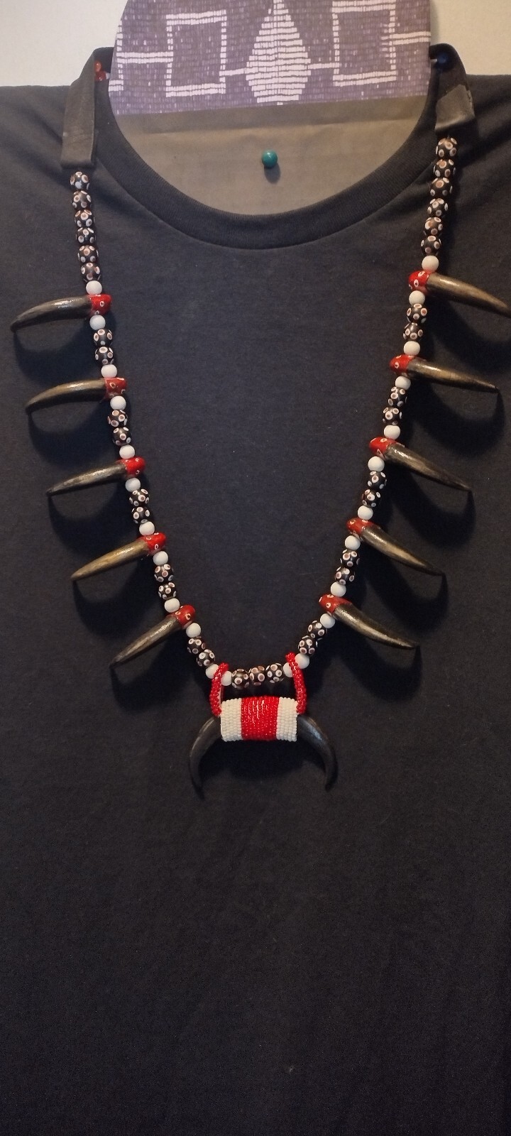Native American Style Eagle Claw Amulet Replica Skunk Beads