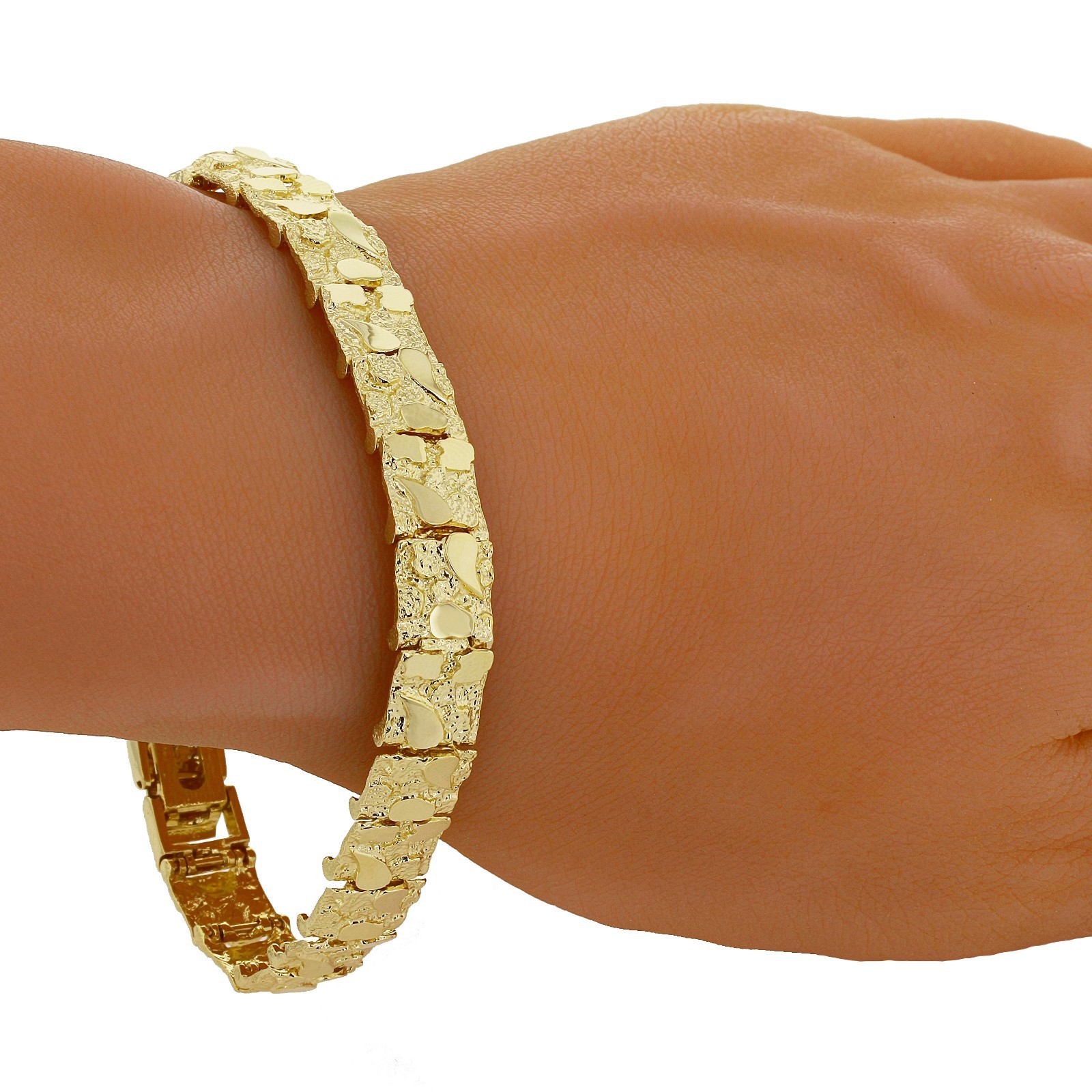14k Yellow Gold Solid Nugget Bracelet 7″-9″ 4mm to 25mm Adjustable