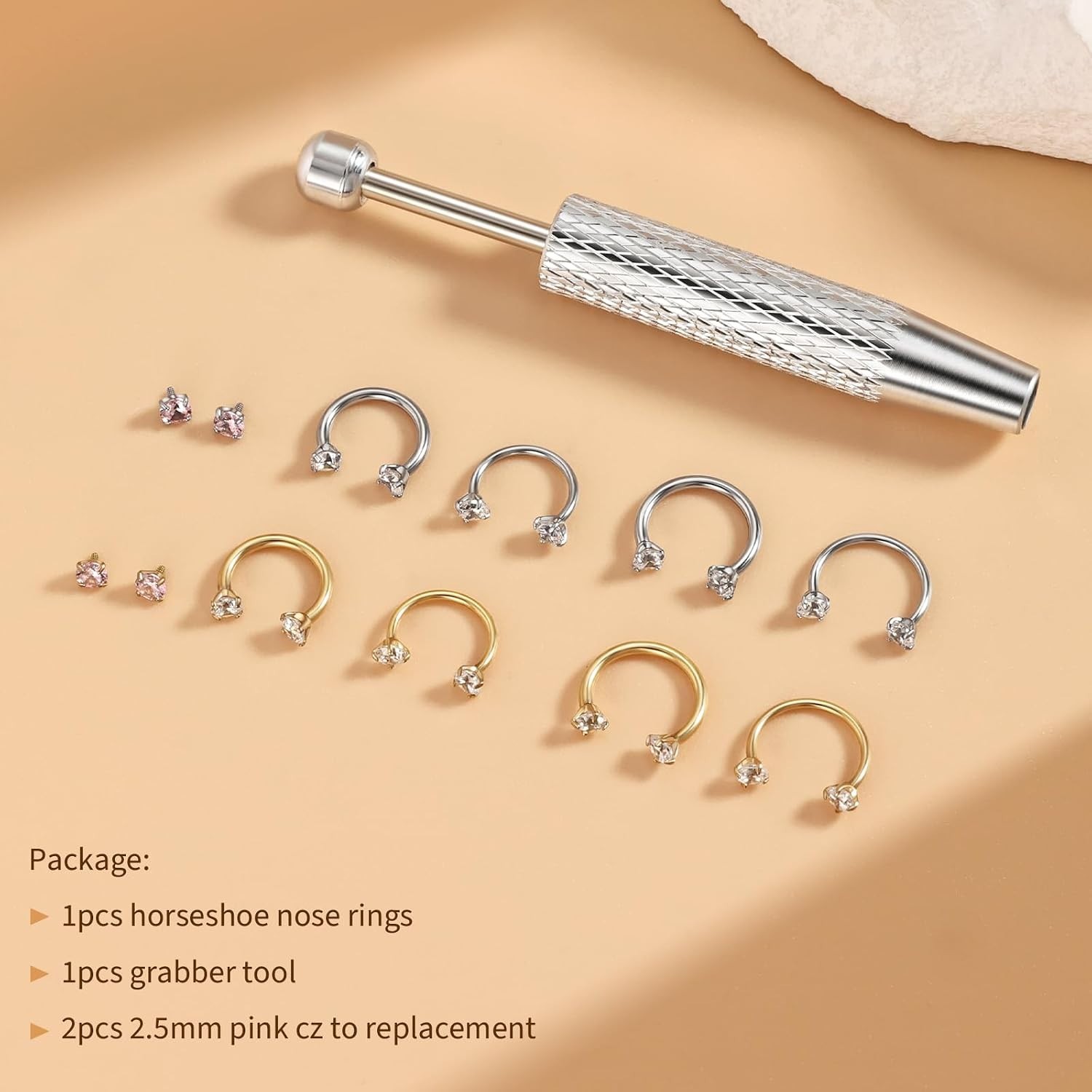 Gold & Silver Titanium Horseshoe Nose Ring: 7mm, 20g/18g, Stylish Gem Collection