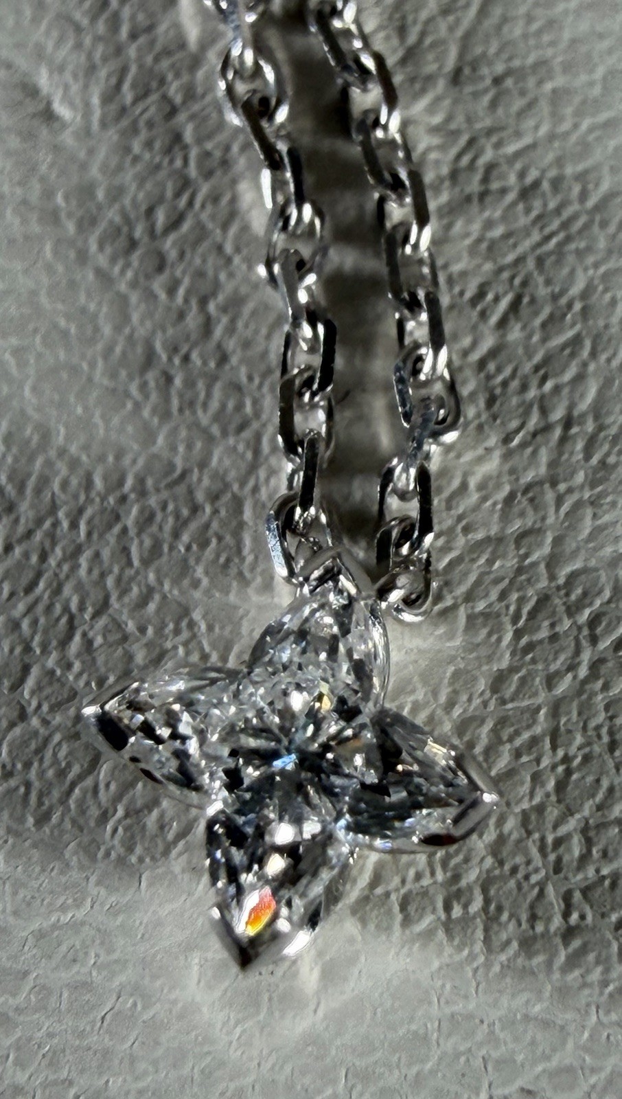 Auth Louis Vuitton Necklace Diamond 0.3ct LV Monogram Star-cut 18K 16” ~ 3.1 Gr