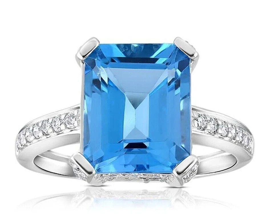 4.82Ct Emerald Natural Blue Topaz Diamond Engagement Ring 950 Platinum Size 6 7