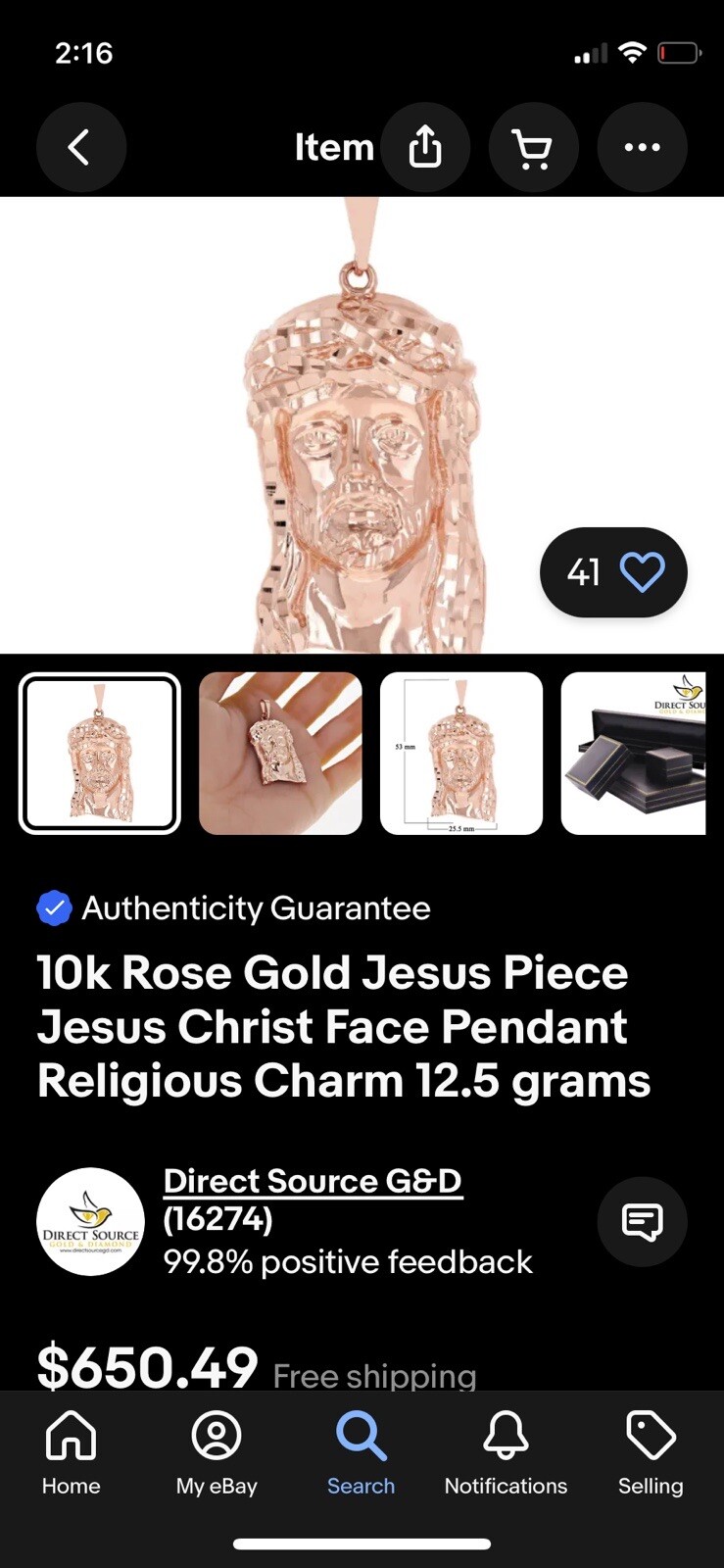 Direct Source G&D 11 Grams 10k Rose Gold Jesus Piece Pendant 2.1″