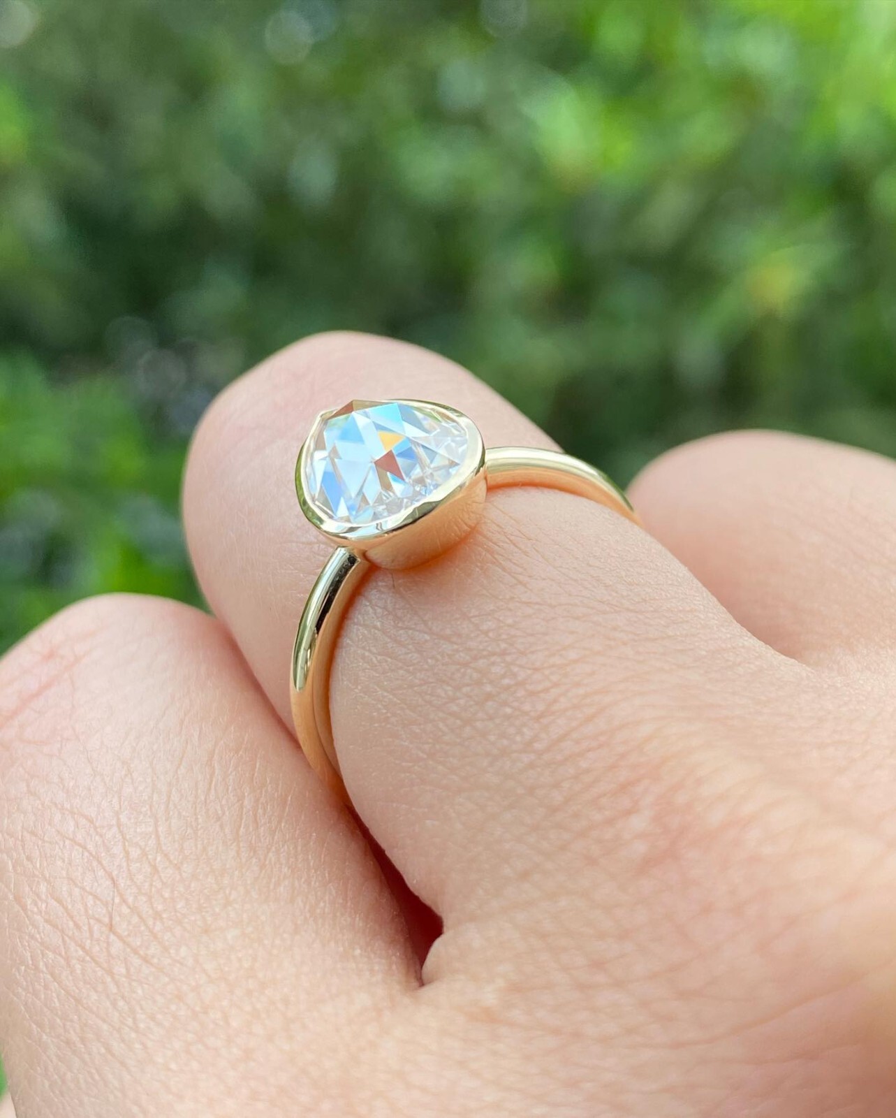 2.0 CTW Pear Rose Cut Moissanite Wedding Ring Bezel Set Teardrop Solitaire Ring