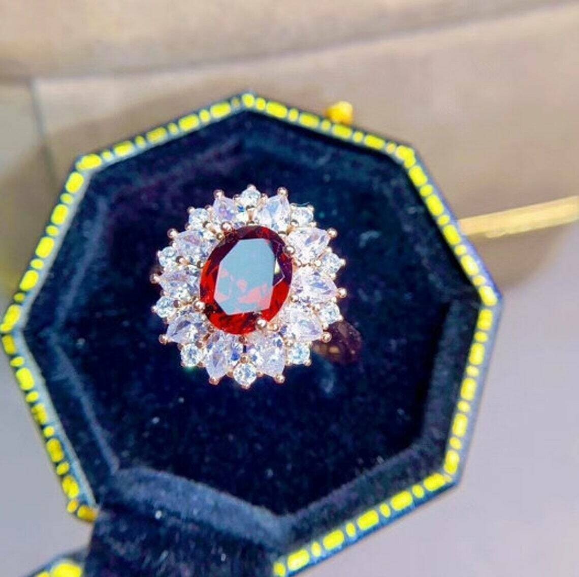 3Ct Oval Cut Lab Created Garnet Women Cocktail Ring 14k Rose Gold Plated Silver