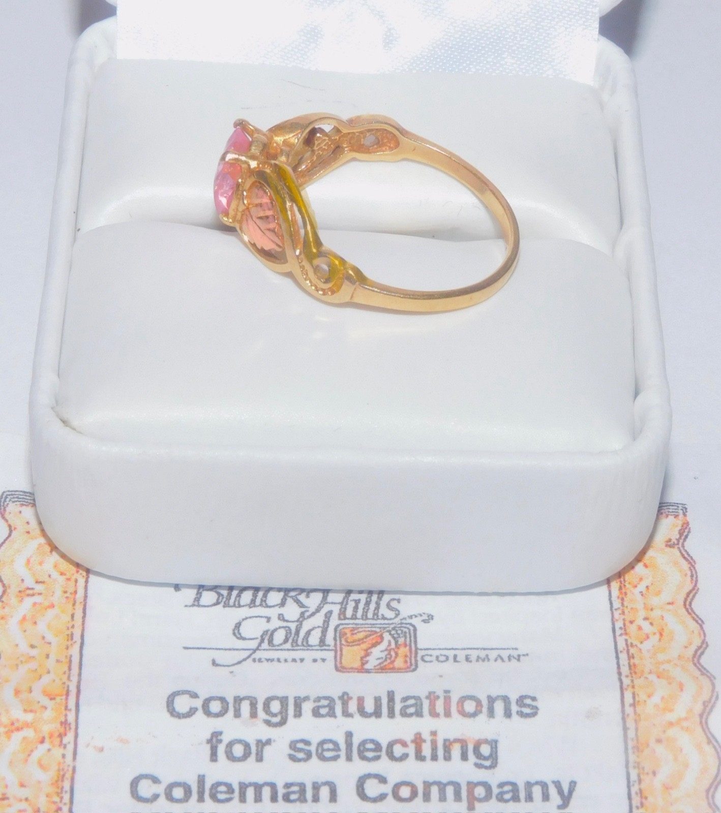 Black Hills Gold 10k Coleman Tourmaline Heart Leaves Ring Size 8