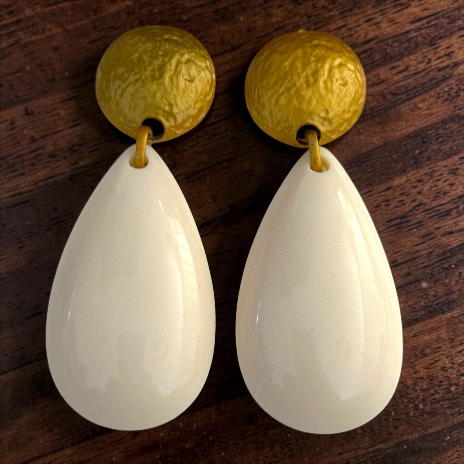 White Resin Teardrop Earrings Gold Stud Statement Drop Dangle Wedding Party Chic
