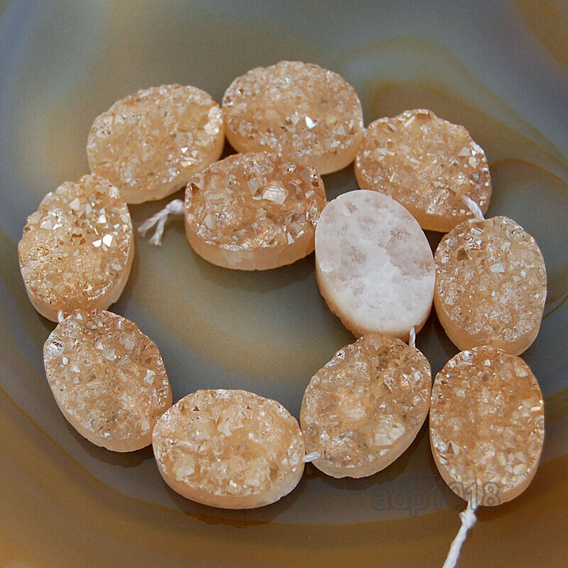 Druzy Quartz Agate Side Drilled Back Connector Cabochon Beads 8″