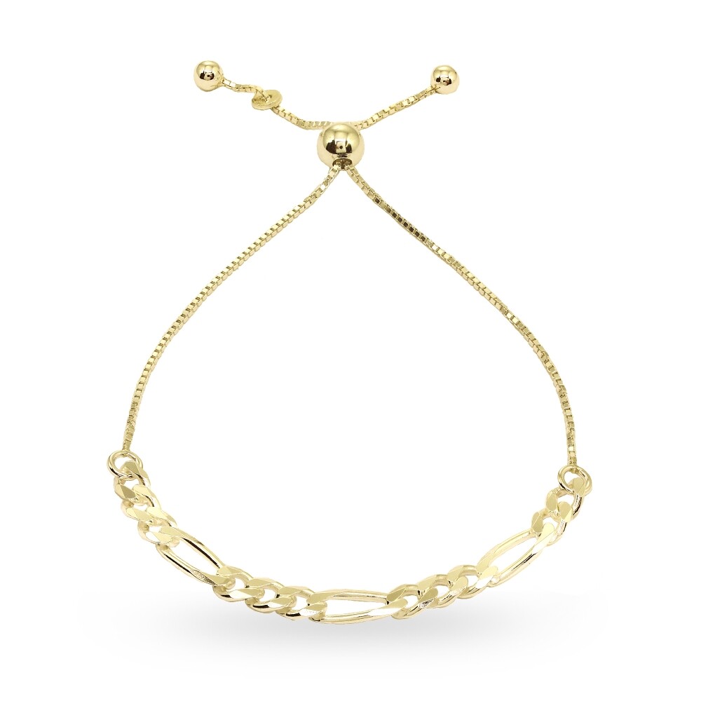 Thin Figaro Link Chain Adjustable Gold Plated 925 Silver Pull-String Bracelet