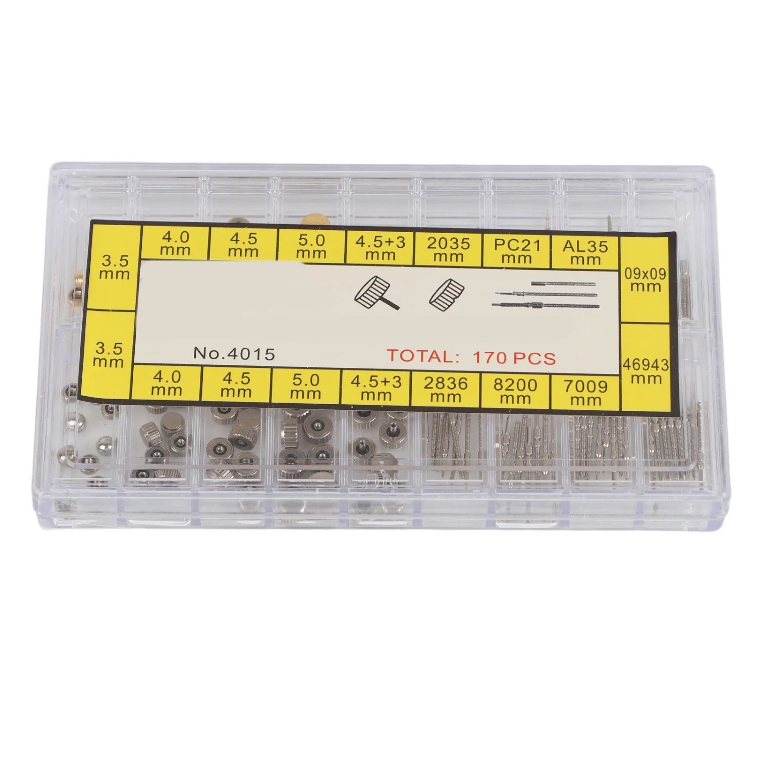 Assorted Watch Stem Extender & Crowns Repair Replacement Accessory Tool Box kit