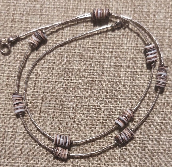 Vintage Sterling Liquid Silver & Wampum Heishi Shell Necklace