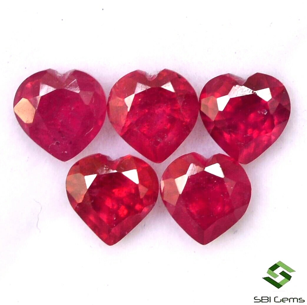 3.42 Cts Natural Ruby Heart Shape Cut 5×5 mm Lot 05 Pcs Deep Red Loose Gems GF
