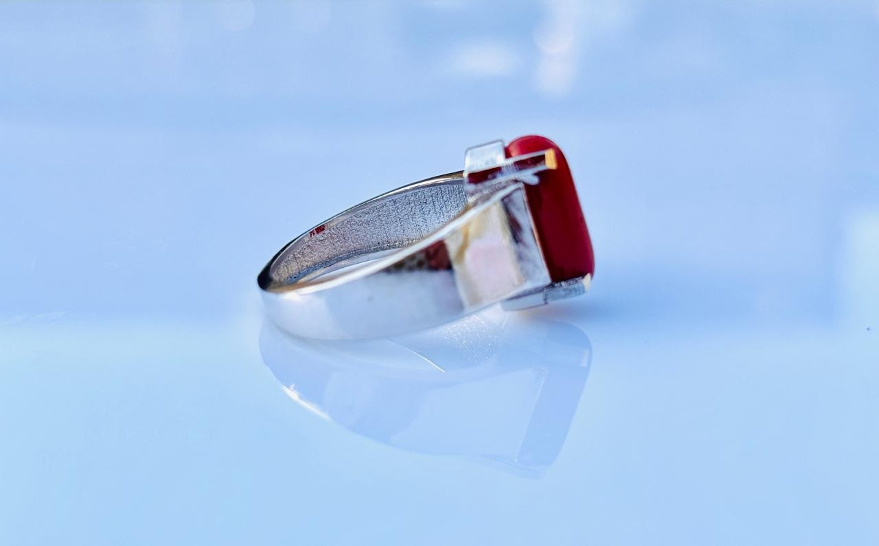 red coral ring sterling silver 925 Ring Capsule Coral October Birthstone Gift fo
