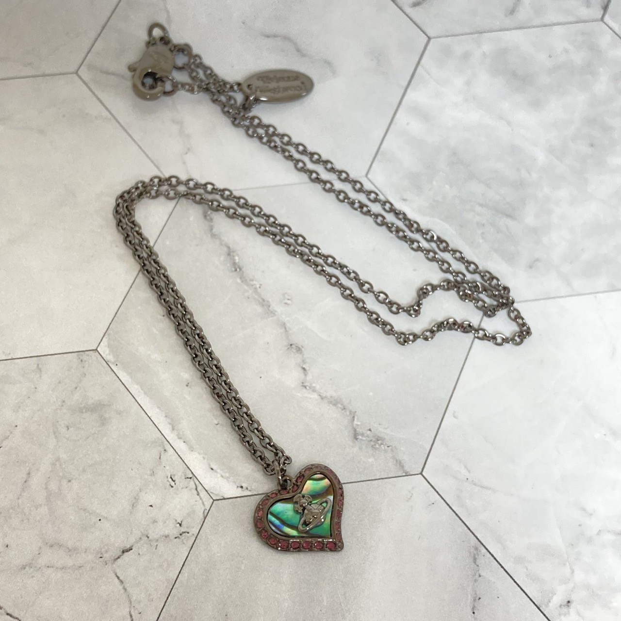 Vivienne Westwood Necklace PETRA Heart Shell Gunmetal NO BOX [EJ3643