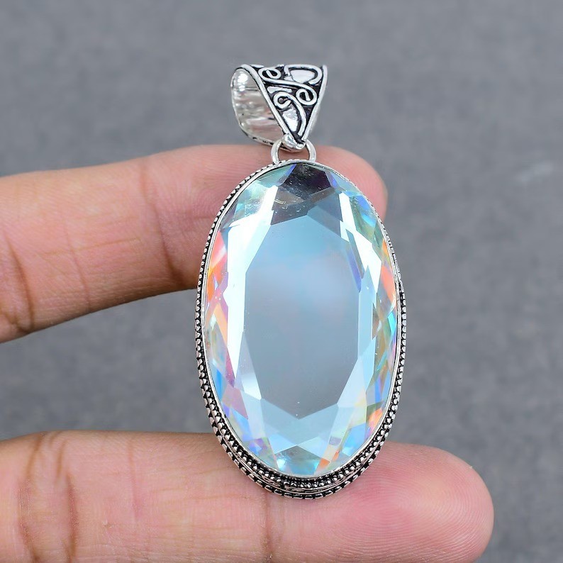 Rainbow Mystic Topaz Gemstone Pendant 925 Sterling Silver Handmade Jewelry