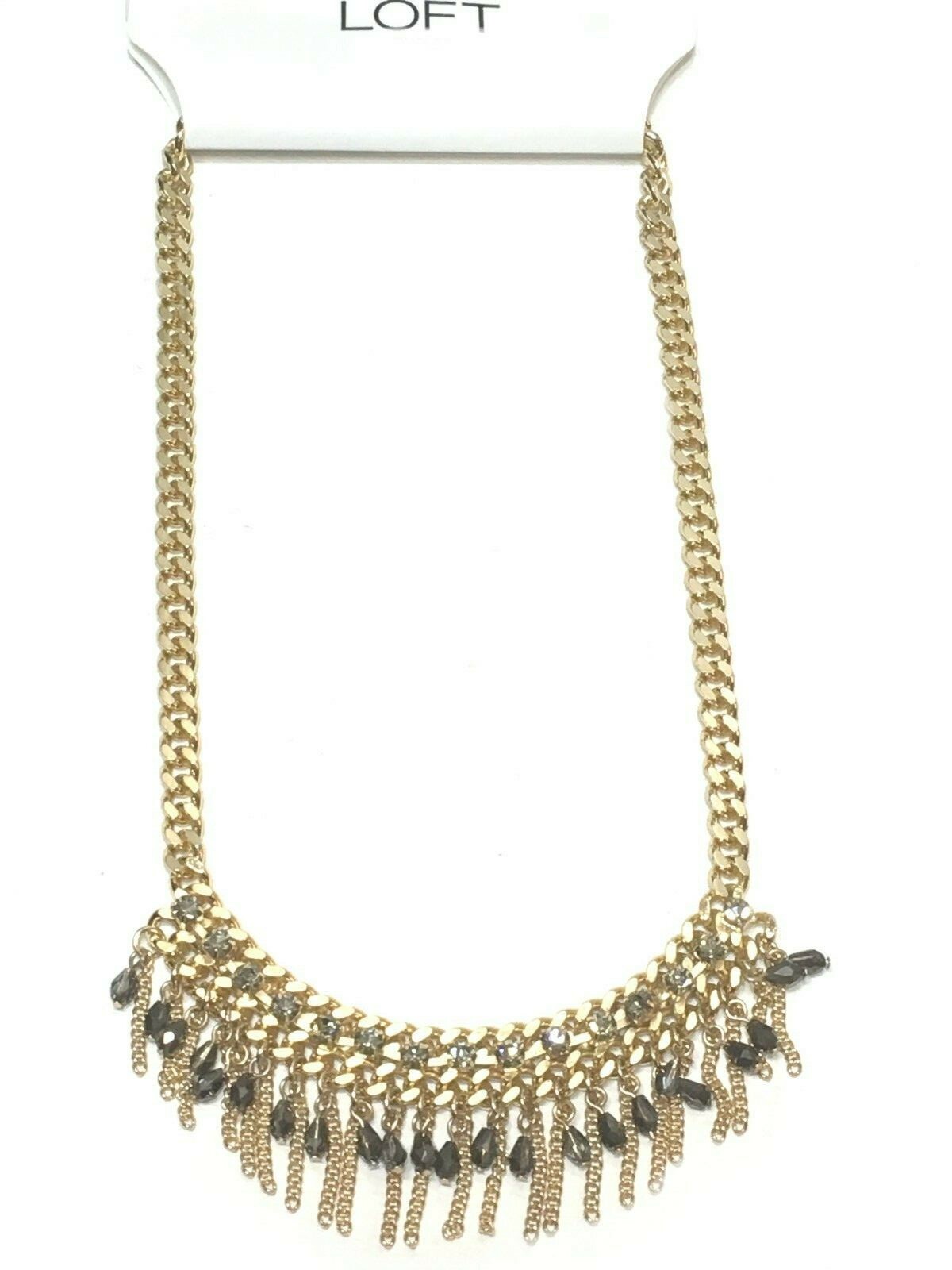 ANN TAYLOR LOFT OUTLET HEMATITE DROPS AND CHAIN NECKLACE NEW WITH TAGS