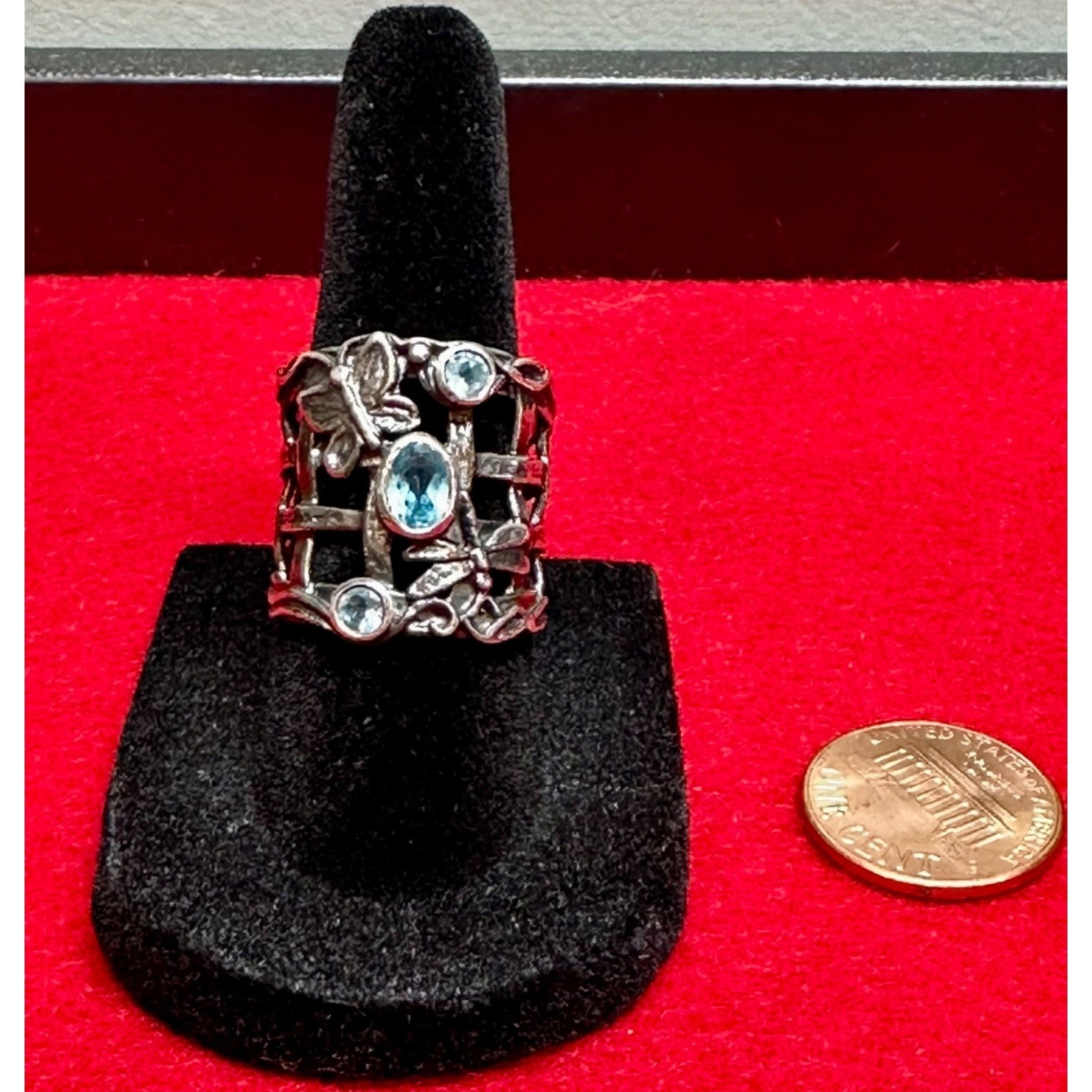 Paz Creations PZ 925 Sterling Silver Blue Topaz Butterfly Ring Size 5.5