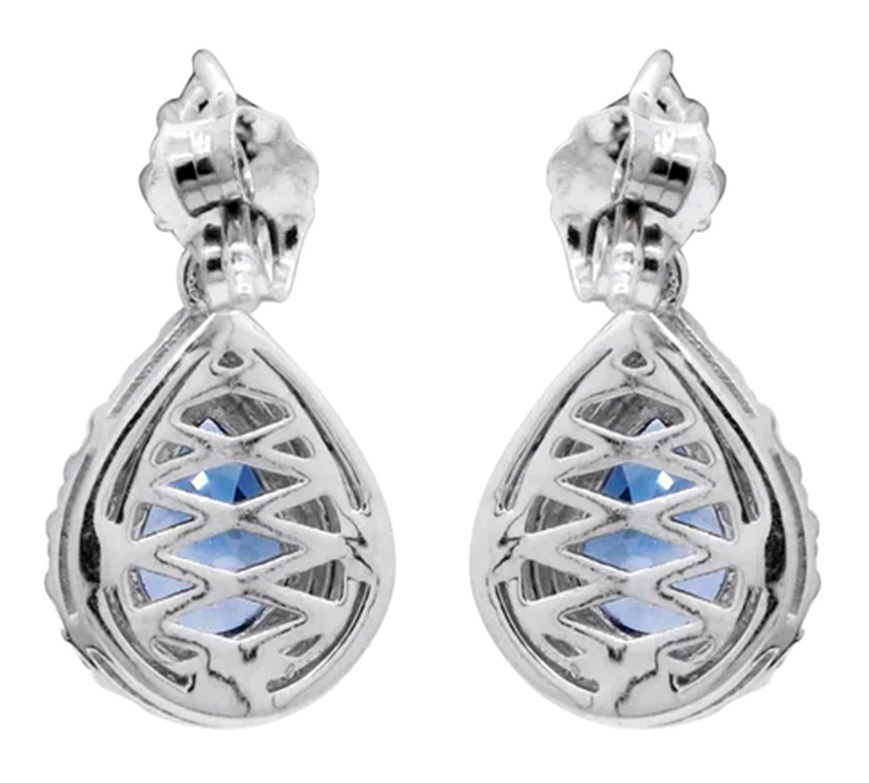 0.96ct Natural Diamond 14k BIS Hallmarked White Gold Sapphire Dangler Earrings