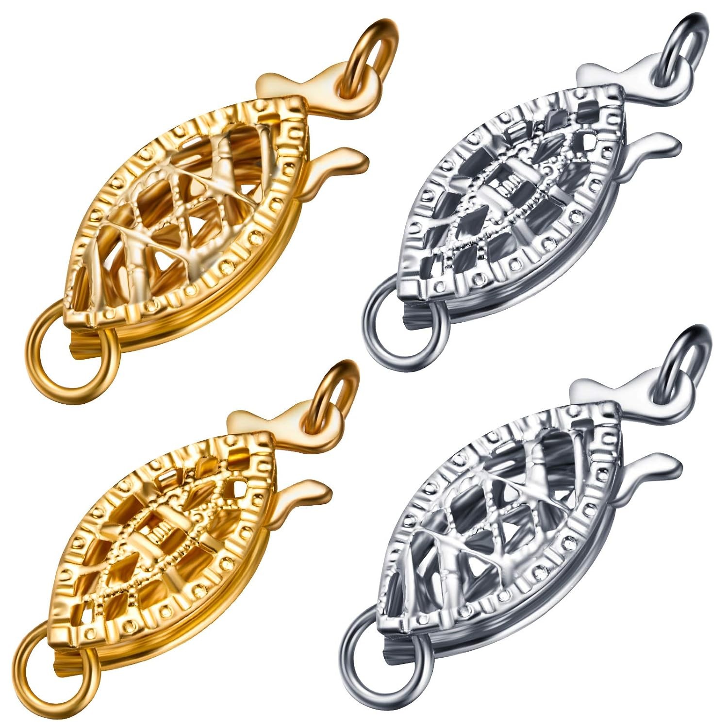 Pearl Filigree Necklace Oval Filigree Fish Hook Clasp Jewelry Slide 4 Piece