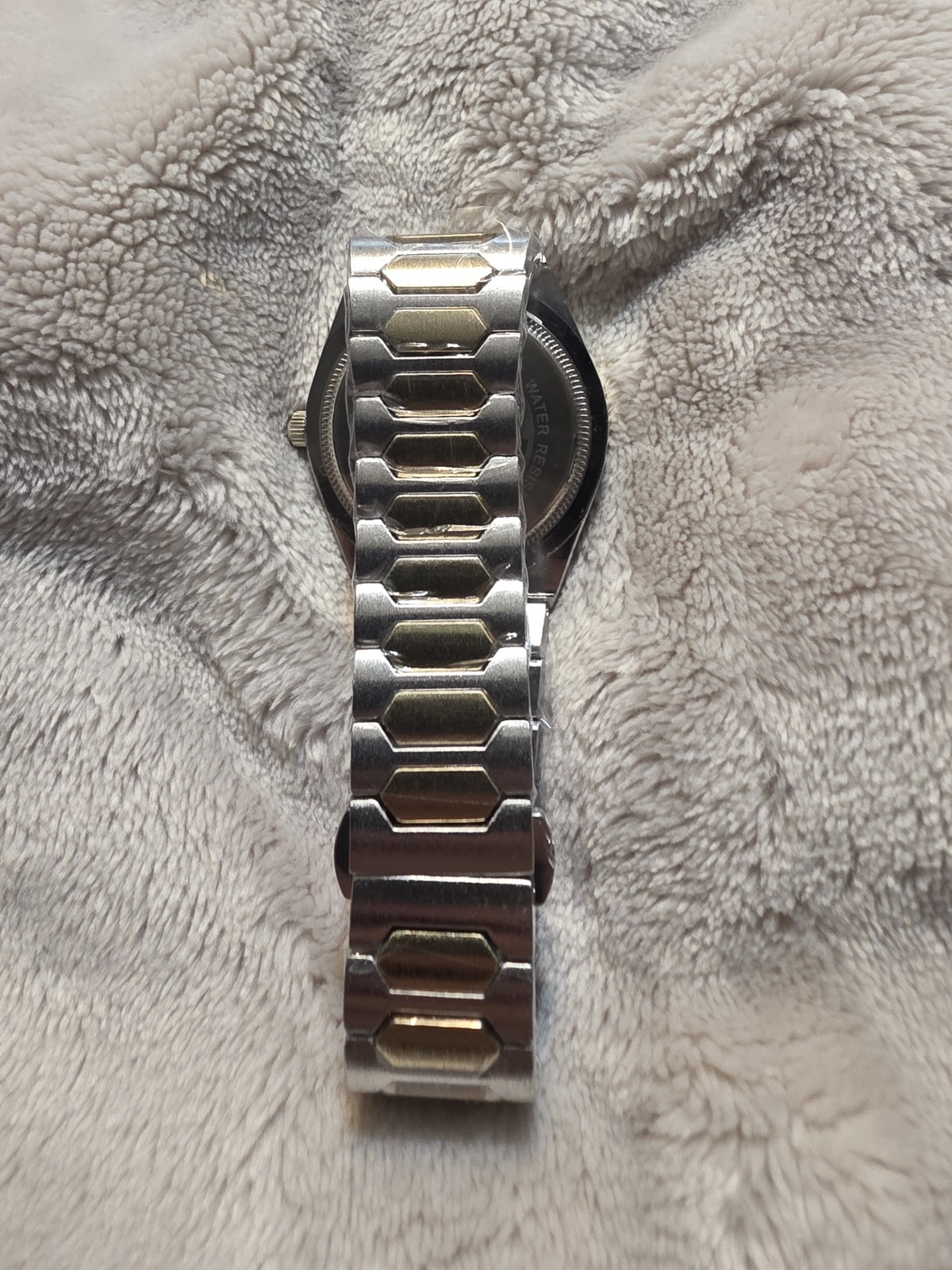 AJ USA Quartz Dress Wristwatch Sunburst Gold Dial Date Silver Steel Bracelet