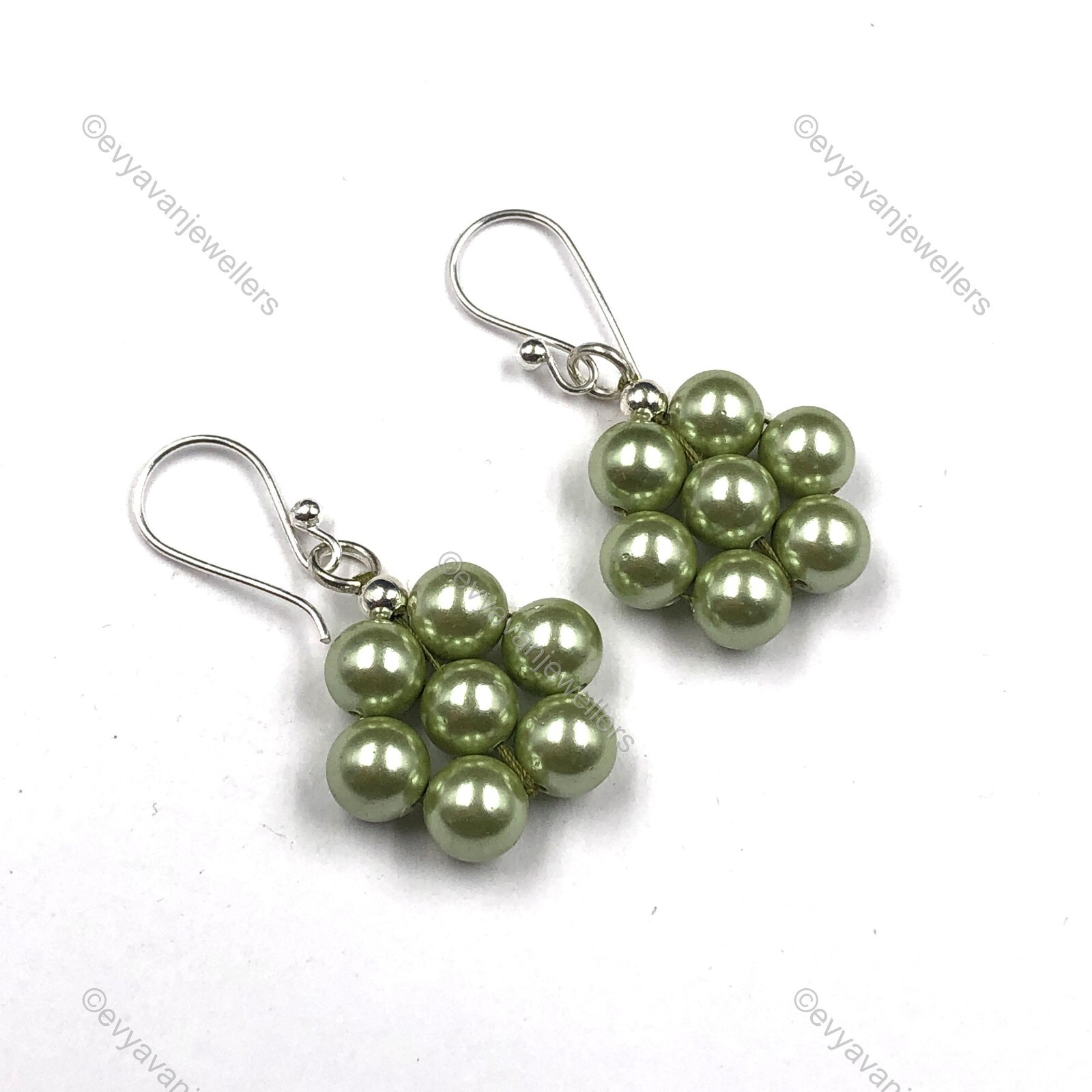 Pearl Green Shell Gemstone 925 Silver Drop/Dangle Beaded Earrings For Girls