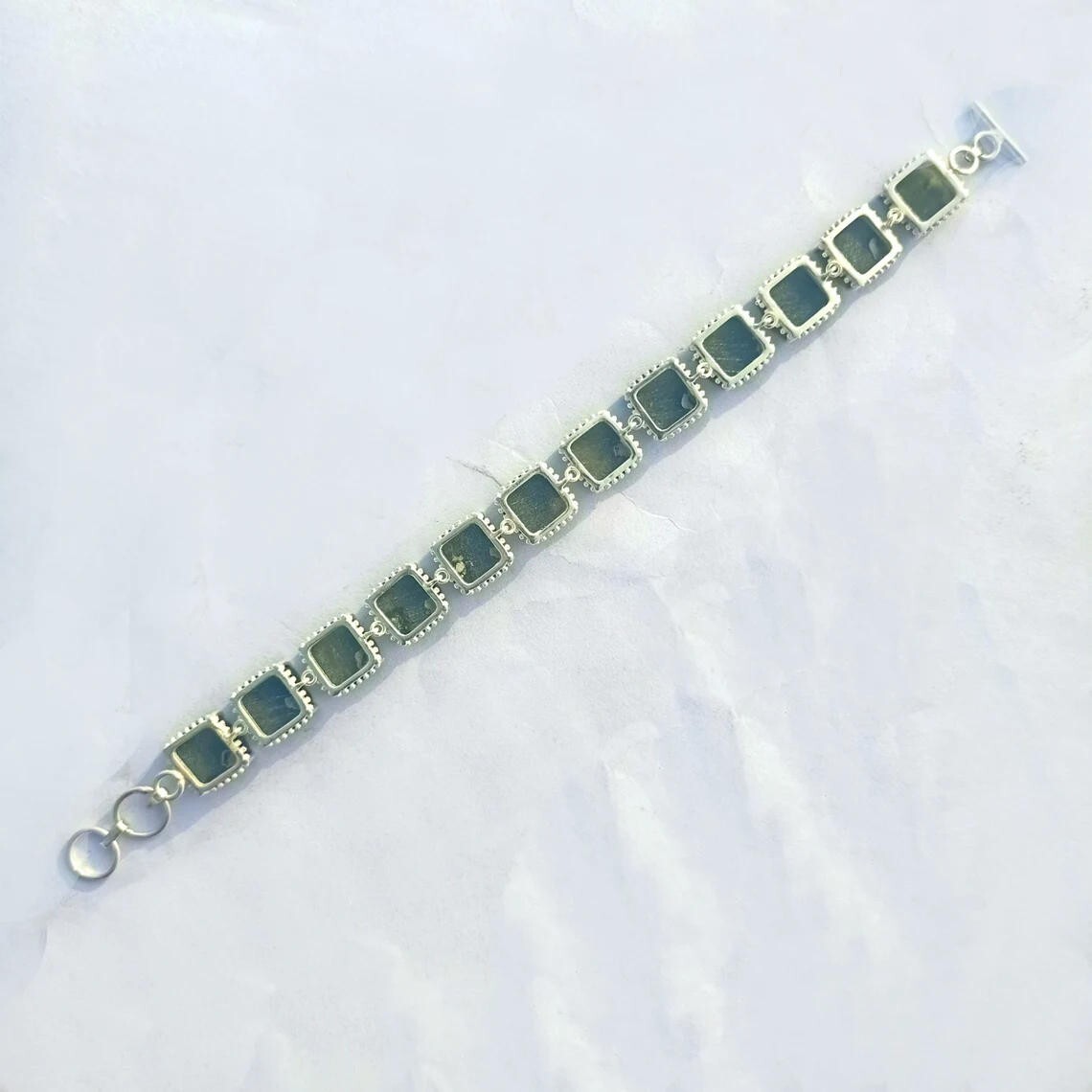 Real Moldavite Bracelet Czech Moldavite Bracelet 925 Sterling Silver Bracelet