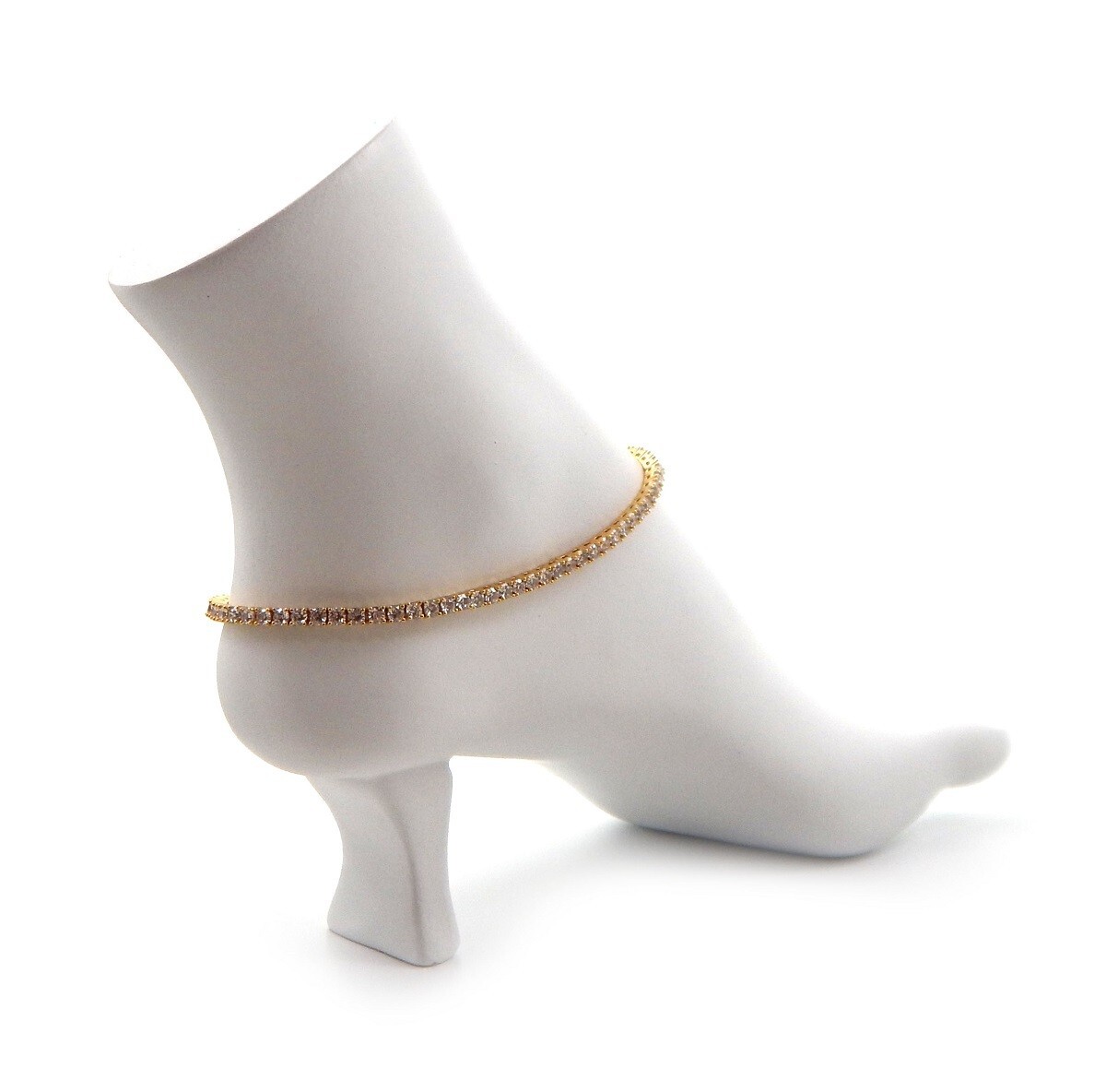 3mm 12″ Tennis Chain Anklet Cubic Zirconia Ankle Bracelet 14k Gold Plated.