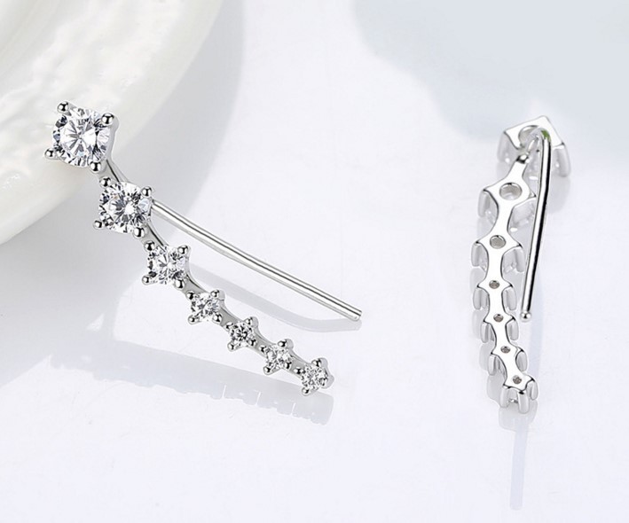 925 Sterling Silver Ear Crawler Cuff Climber Earrings Crystal CZ Charm Gift Rose