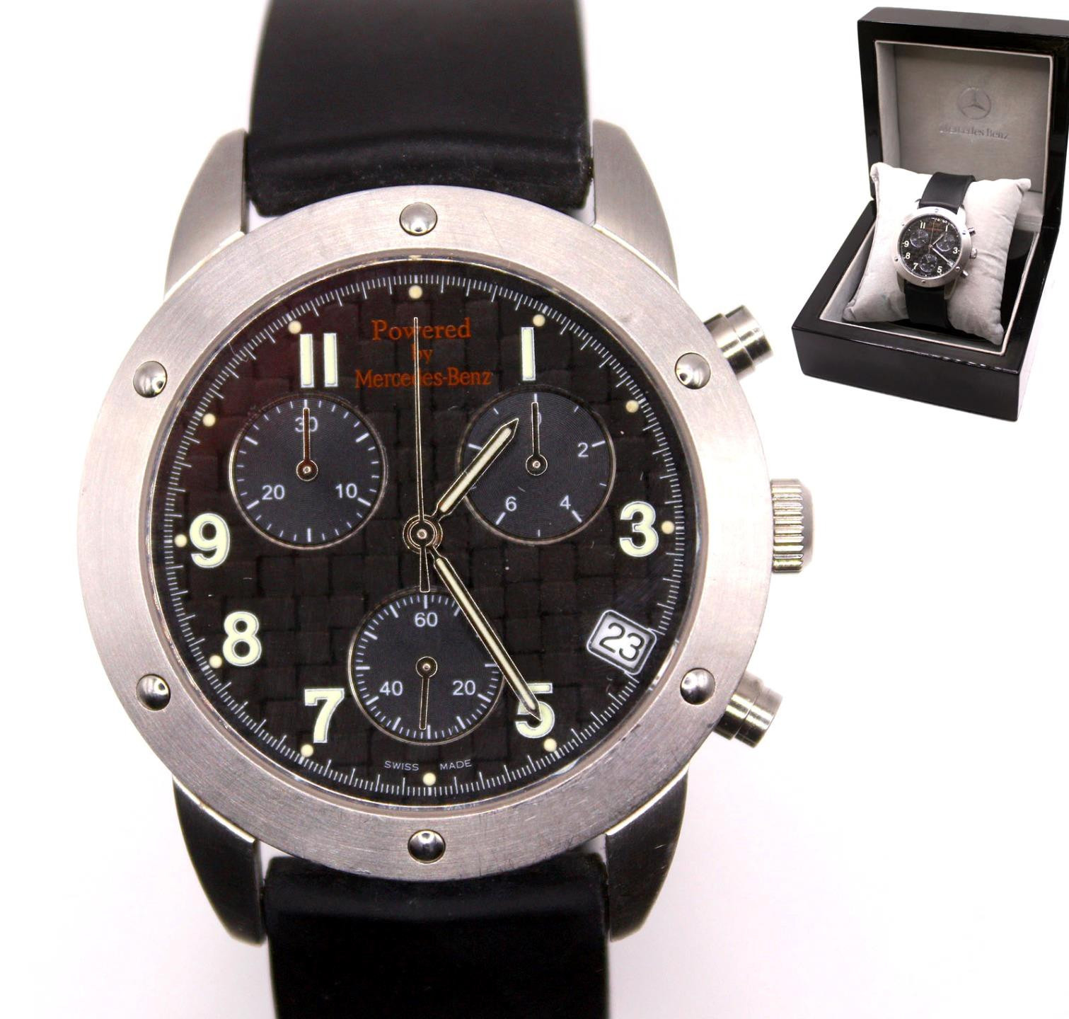 Men’s Mercedes Benz Watch 467-280 Black Dial, Date, Chrono Resin Band