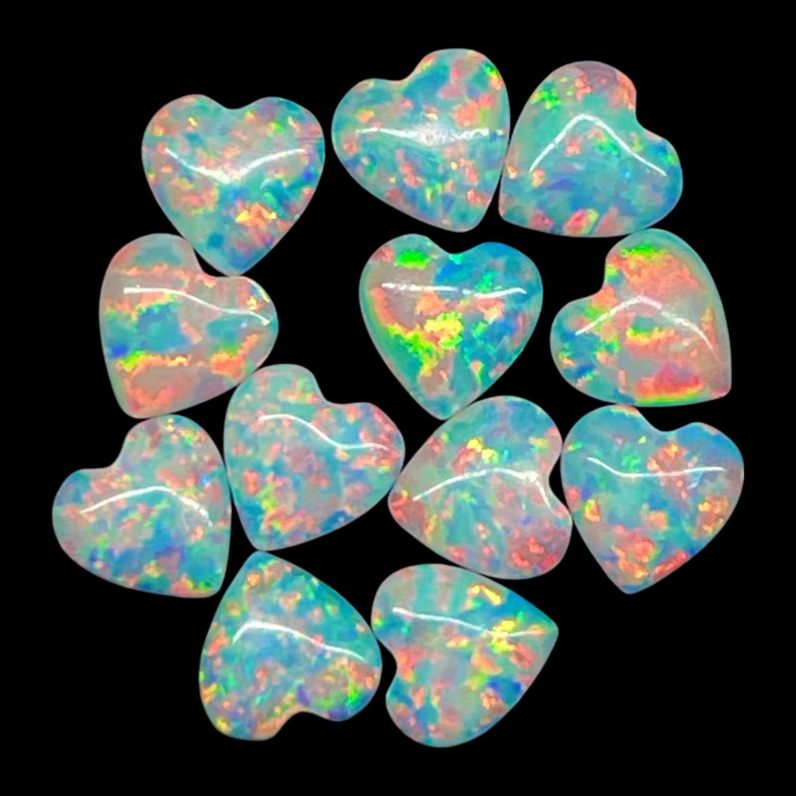 12 Pcs Australian Opal 4mm Heart Cabochon AAA Quality Lab Created Gemstone Lot
