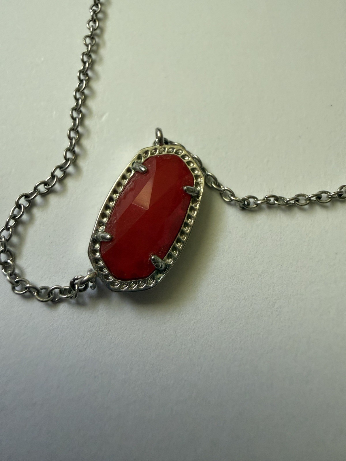Kendra Scott Necklace Silver with Red Pendant Used No Box No Card No Bag