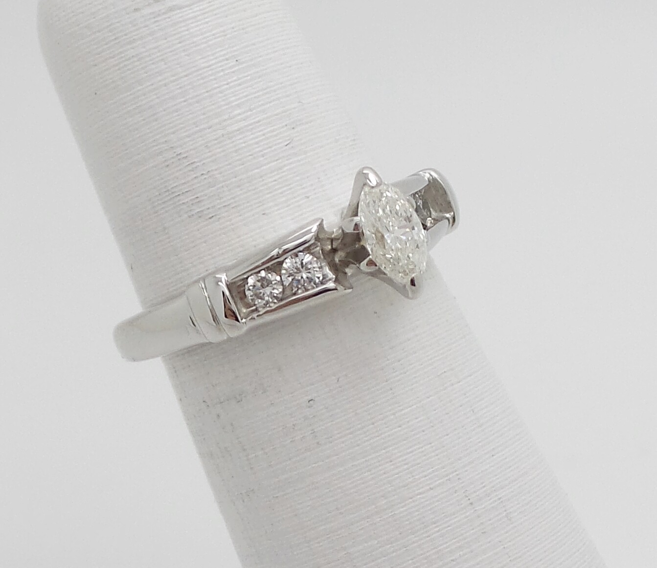 Vintage 1/2CT Natural Marquise Diamond Engagement Wedding Ring 14K White Gold