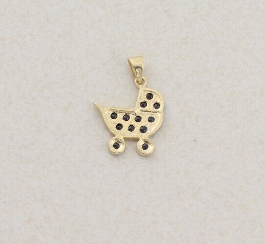 Pendant Only 14k Yellow Gold Natural Sapphire Baby Carriage September Birthstone