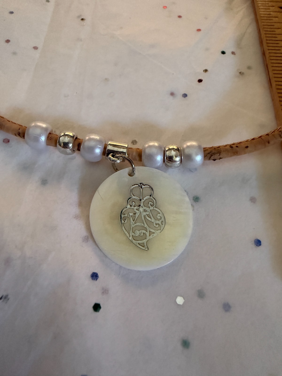 Heart of Viana Shell Pendant on Portuguese Cork Necklace 16 Inches Portugal