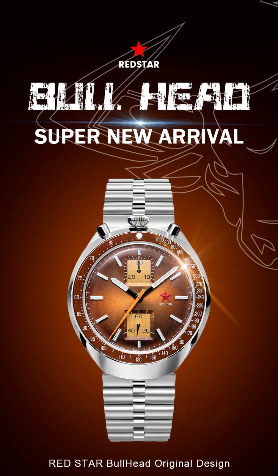 SEAKOSS Red Star Bullhead Dual-Time Zone Chronograph with Luminous Display watch