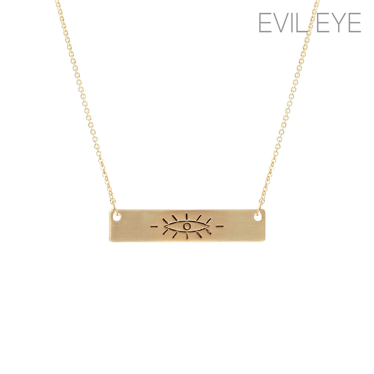 Evil Eye Small Bar Necklace in Matte Gold (1.18×0.27in) (18+1+1in)