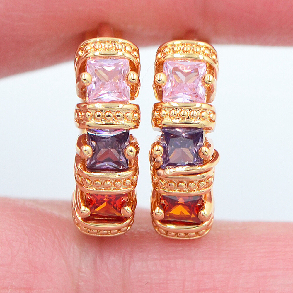 18K Yellow Gold Filled Women Rainbow Mystic Topaz Fashion Hoop Huggie Earrings