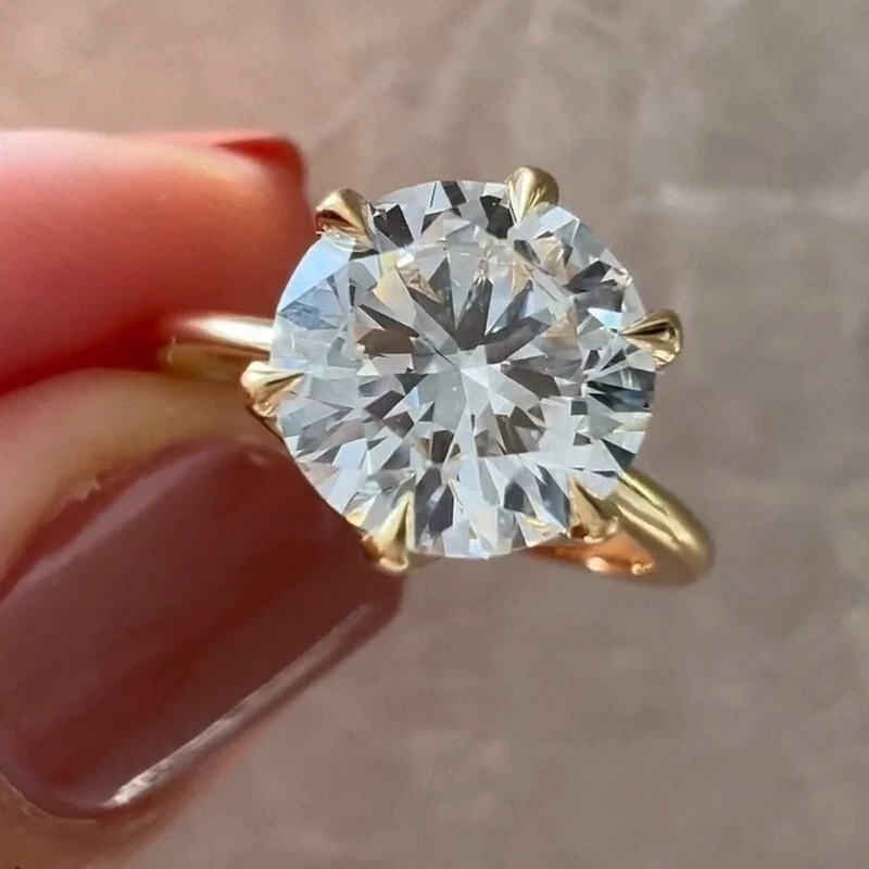 3CT Round-Cut VVS1 Moissanite Solitaire Engagement Ring 14K Yellow Gold Plated