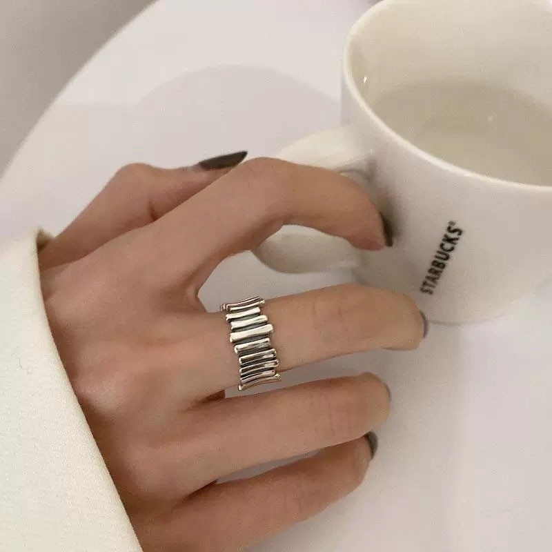 Women’s Fashion Silvery Wave Fence Ring Finger Copper Fashion Open Ring
