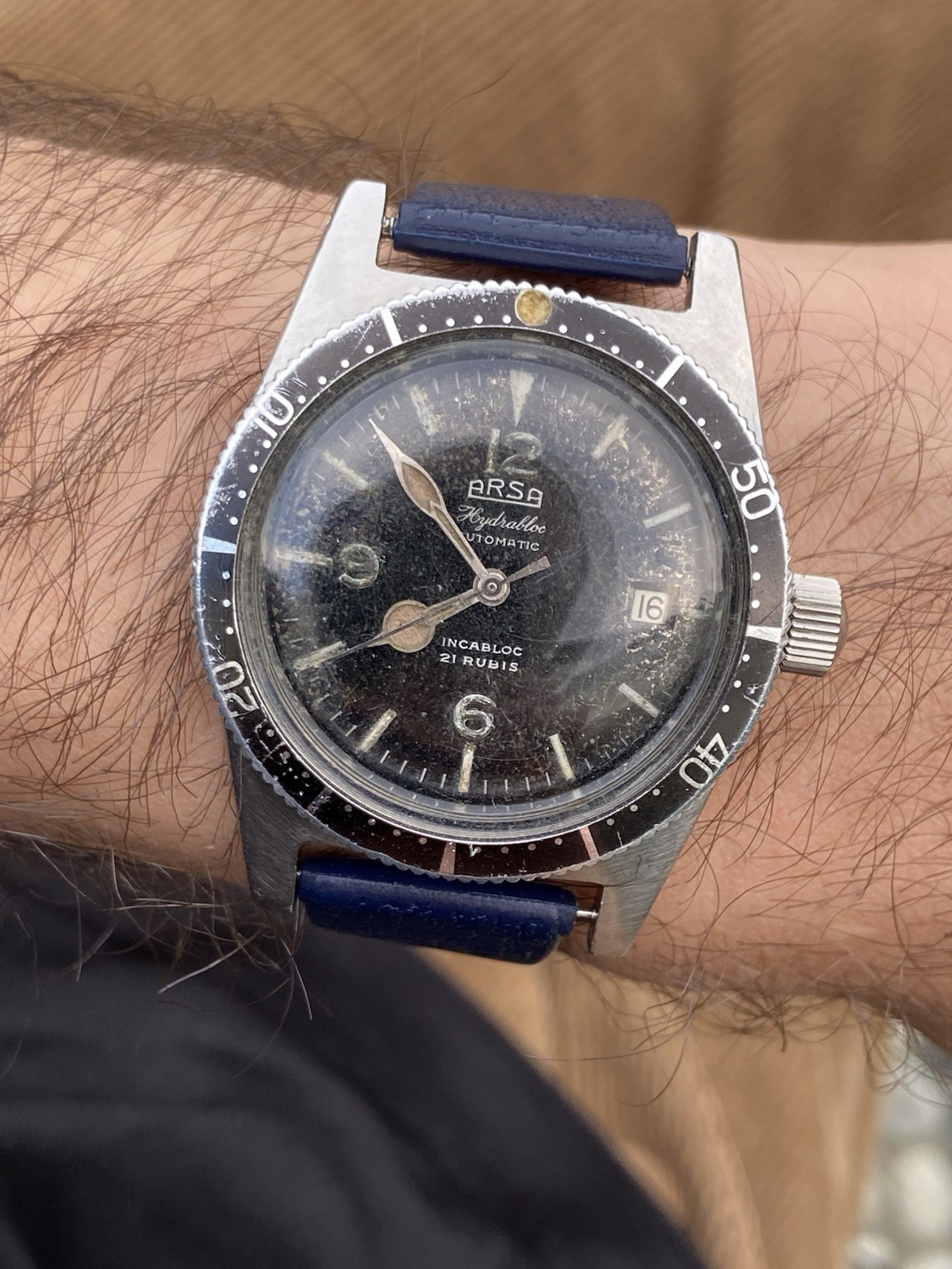 Vintage Swiss Automatic Arsa Hydrabloc Calypsomatic Sub Diver Watch