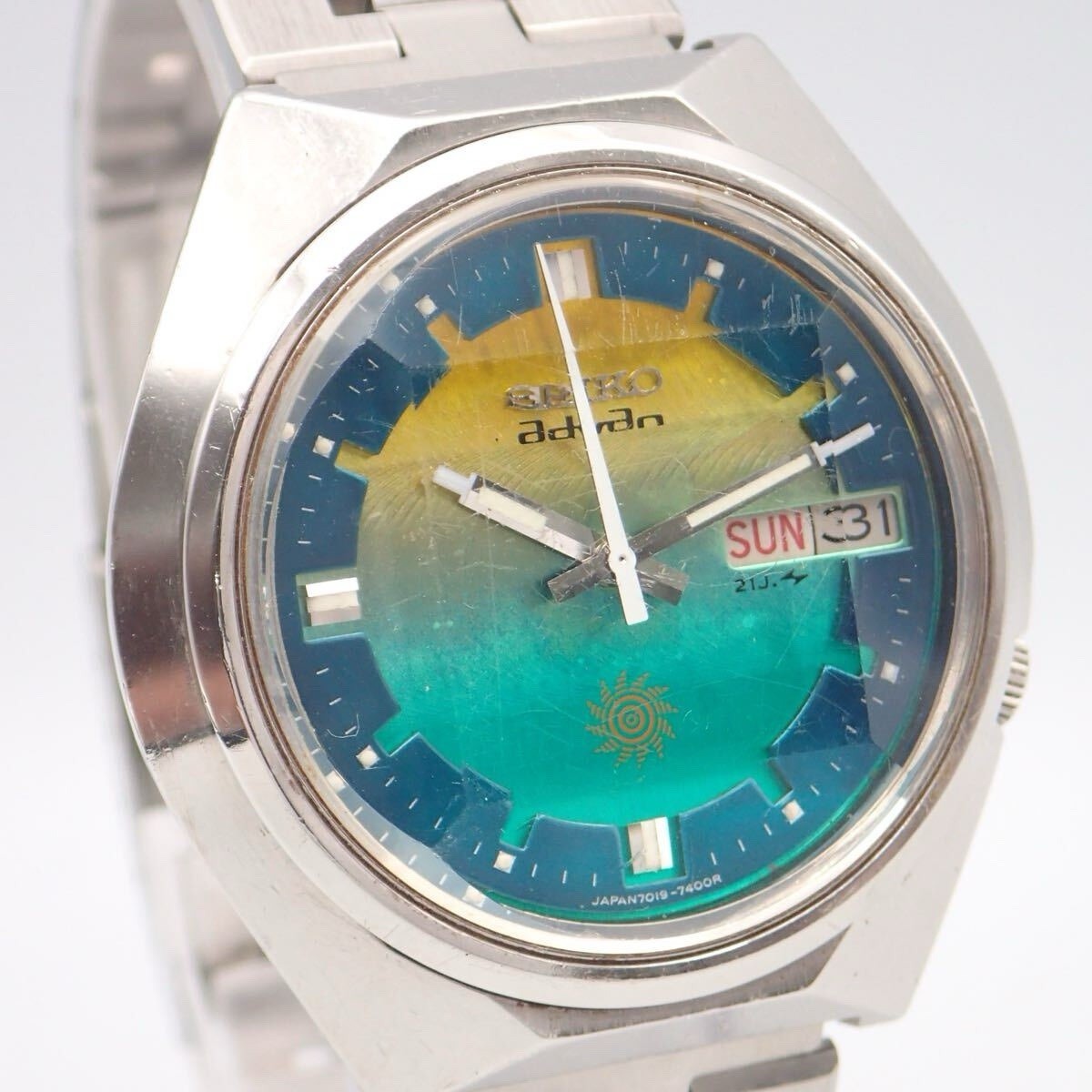Vintage Seiko Advan 7019-7290 Automatic 21J Green Blue Gradient Dial JDM Rare