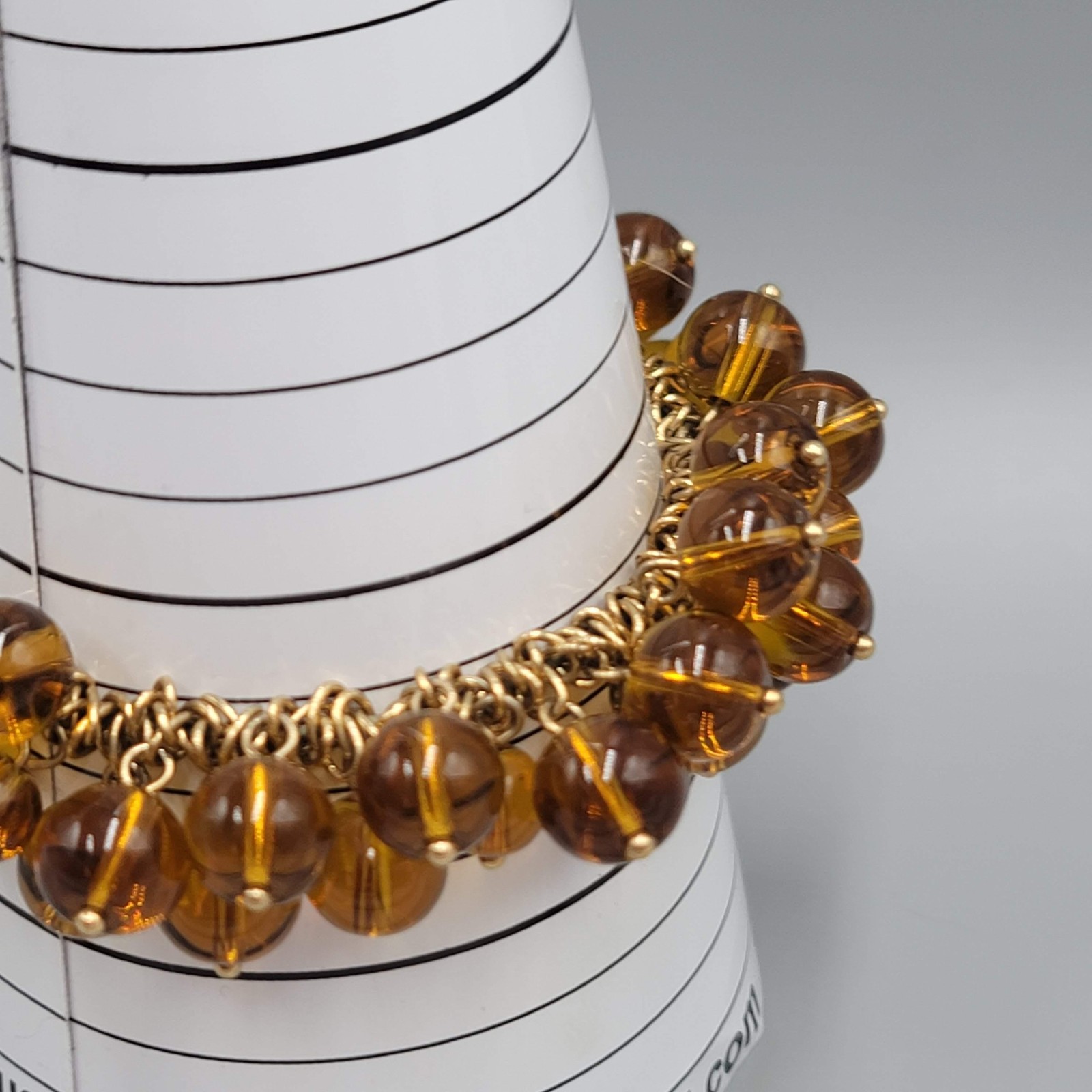 Brown Glass Bead Charm Bracelet Womens 7.25 In Gold Tone Chain Cluster Jewelry