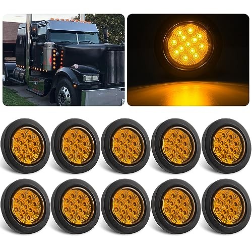 Konrali 2.5 Inch Round LED Marker Lights 13 LED w/Reflectors, 10Pcs 2.5″ Amber