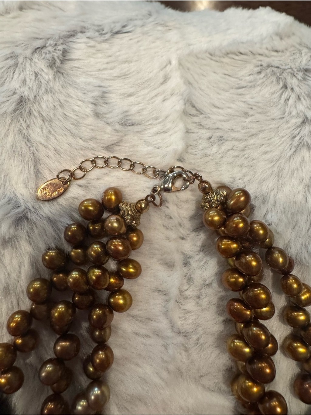 Statement Necklace Black Faceted Pendant & Bronze Pearl Beaded Necklace