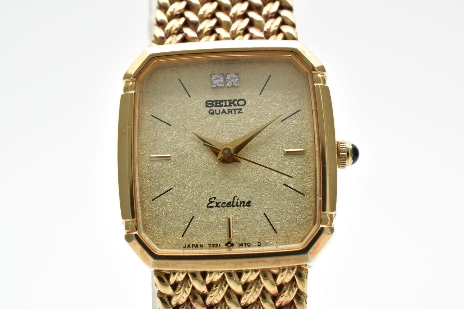 SEIKO Exceline 7321-5910 2P Diamond Gold 18mm Quartz Ladies Vintage Watch JAPAN