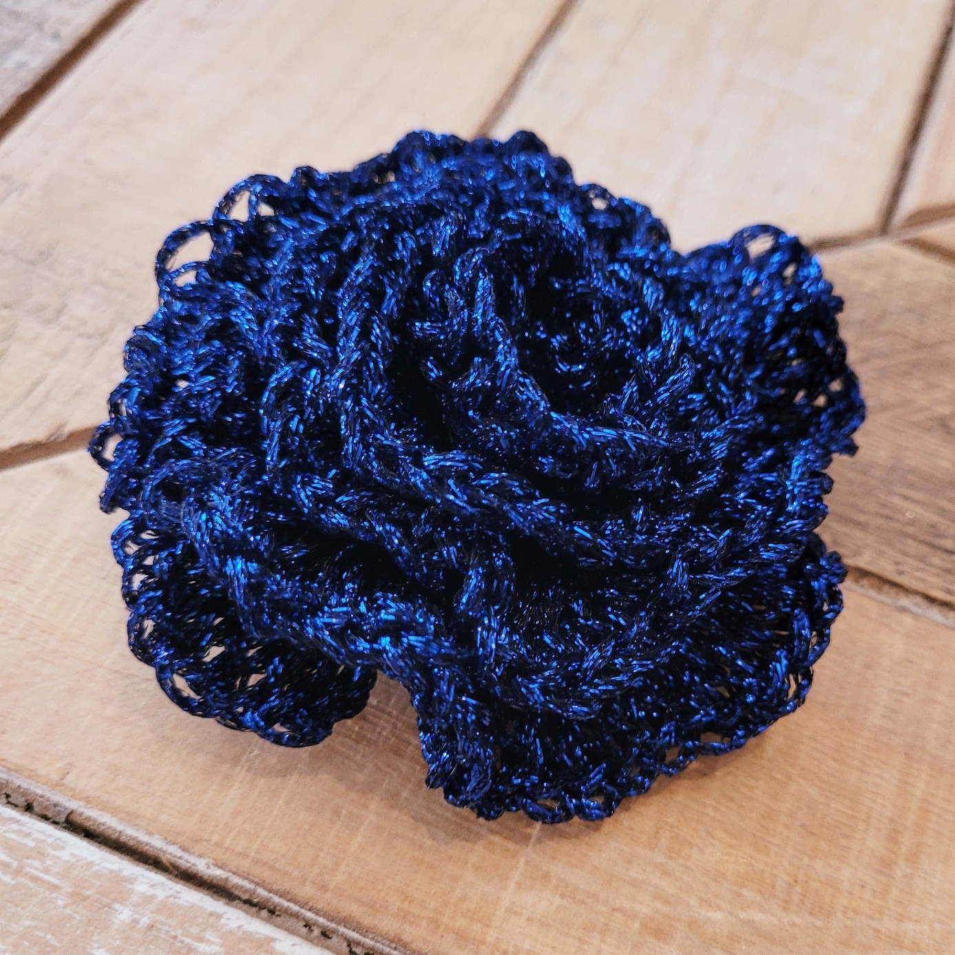 Blue Yarn Handmade Crochet Flower Brooch Pin Boho Festival