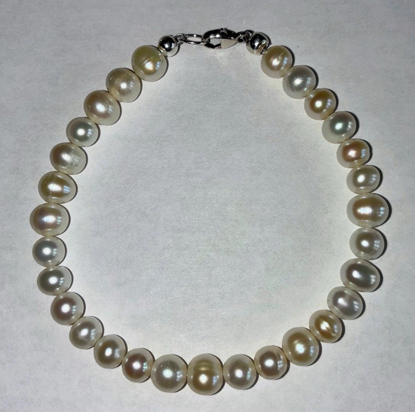 White Cream Freshwater Pearl Bracelet With 925 Sterling Silver Clasp 7.5 Inches