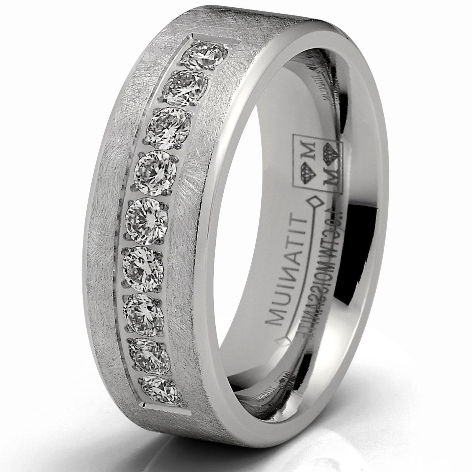 1 Carat Moissanite Mens Wedding Band Frosted Ice Ring 9 Pavé-Set Stones 8MM
