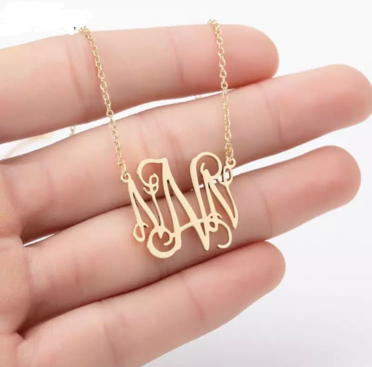 Initial A-Z Monogram Pendant Necklace Gold Plated Personalized Name 18″ N53