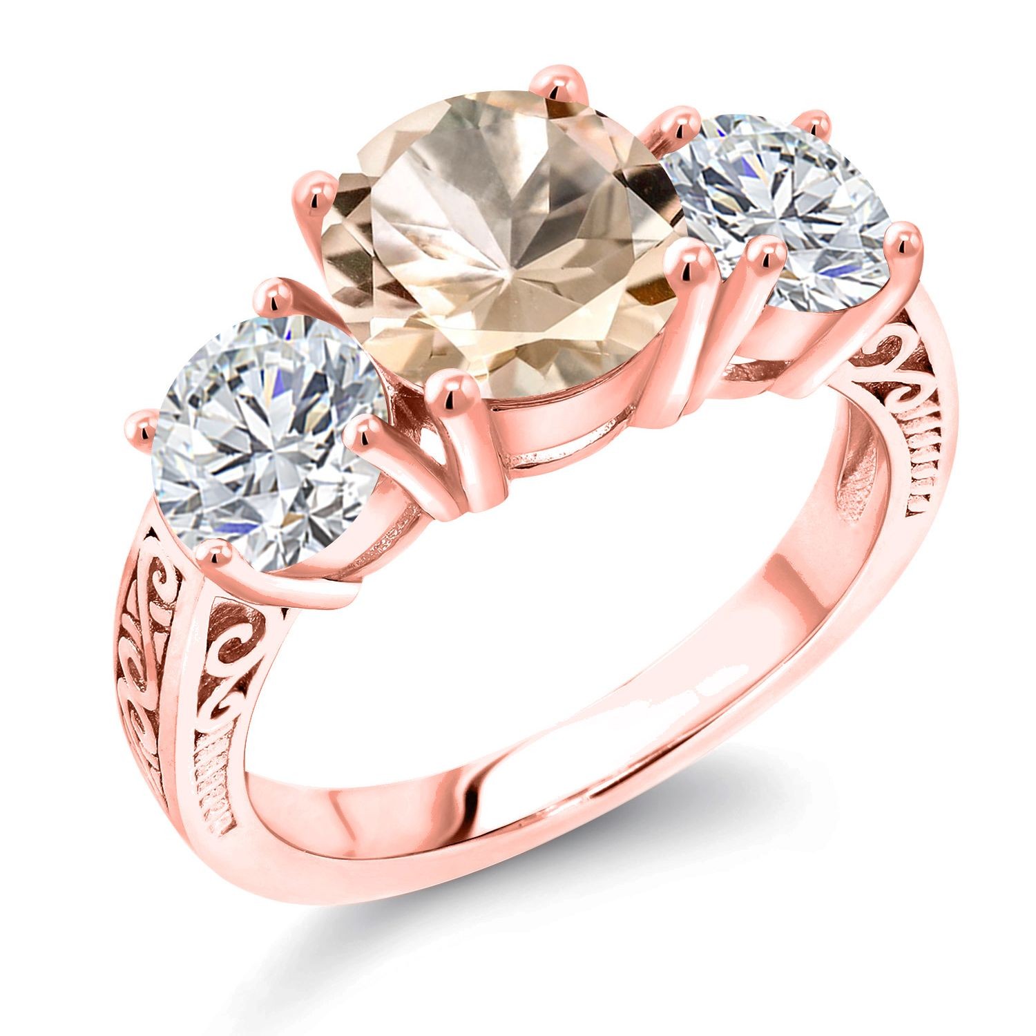 3.18 Ct Peach Morganite and Lab Grown Diamond 18K Rose Gold Plated Silver Ring