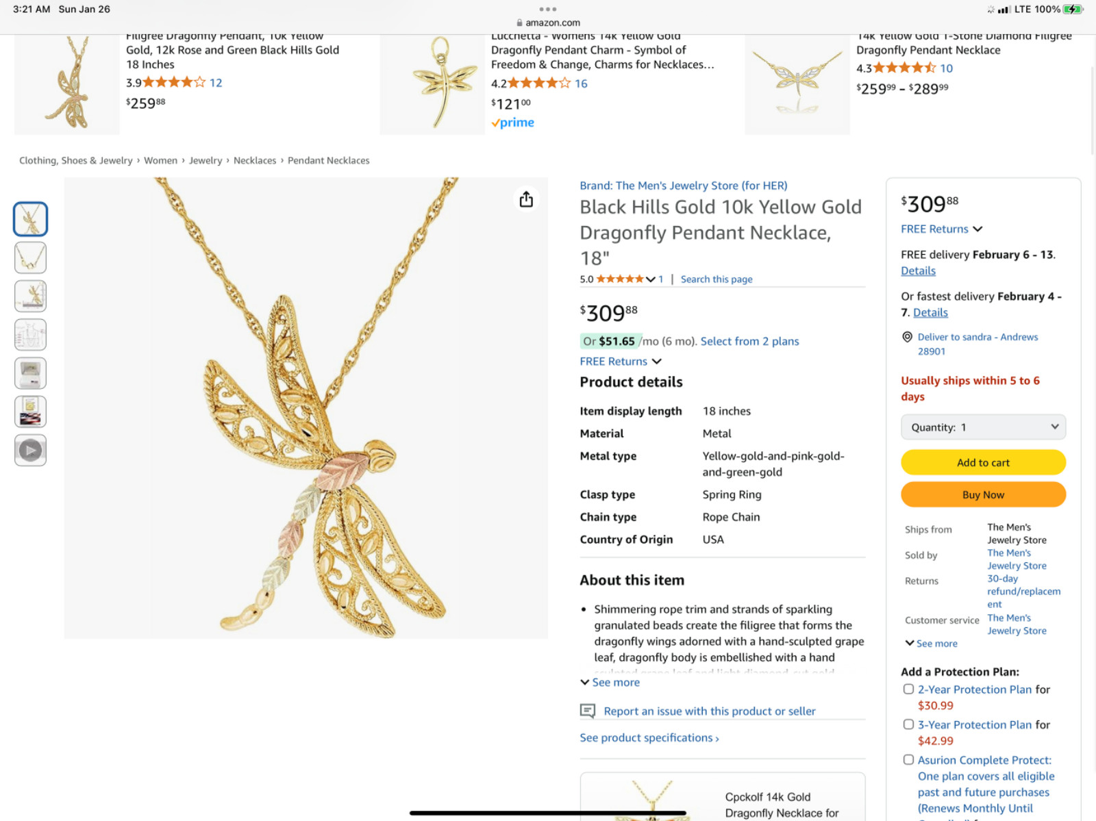 Black Hills Gold 10k 12k Dragonfly Large Version Pendant Necklace
